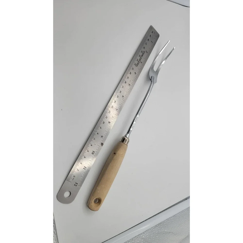 Ekco A&J Meat Carving Serving Fork Stainless Steel Wood Handle Farmhouse 13